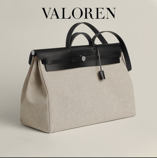 Hermès Herbag Zip 31 Bag — Canvas & Vache Hunter Leather, Black / Ecru, 99% New