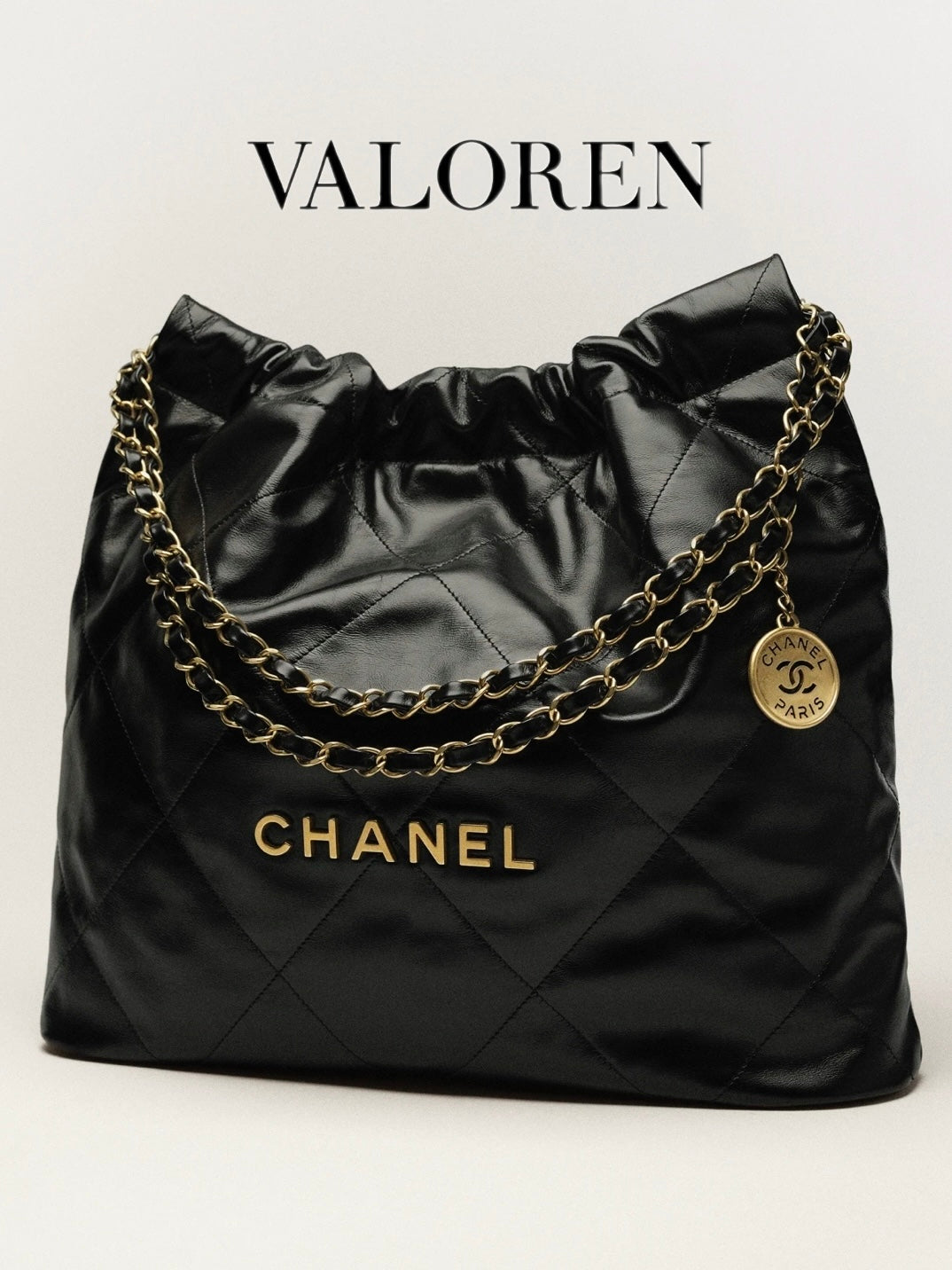 CHANEL 22 HANDBAG Shiny Calfskin & Gold-Tone Metal Black99% New