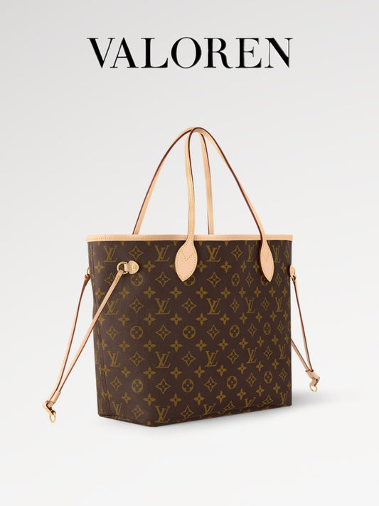 Louis Vuitton Neverfull MM Tote Bag Monogram Canvas with Natural Cowhide Leather Trim (99% New)