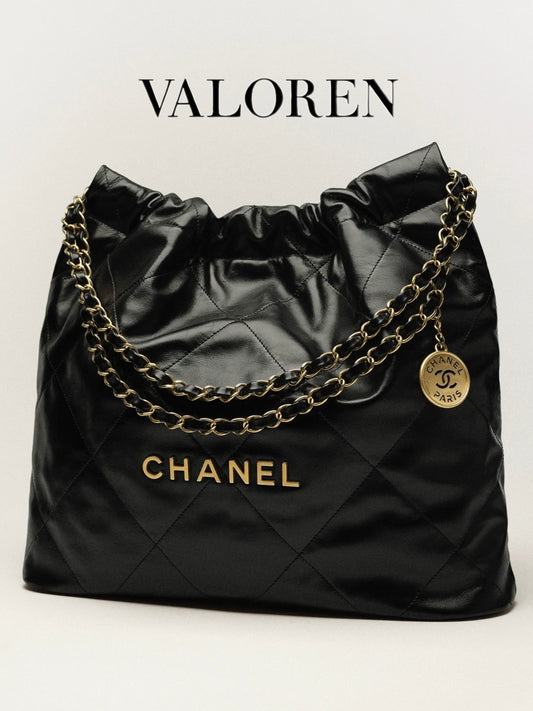 CHANEL 22 HANDBAG Shiny Calfskin & Gold-Tone Metal  Black99% New